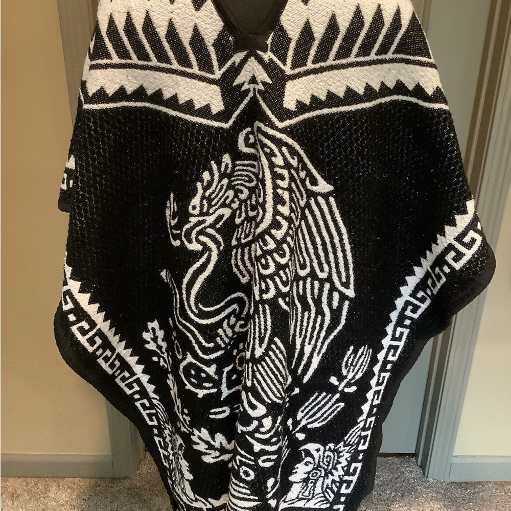 Black and White Patterned Unisex Gladiator Poncho. One Size Fits All.